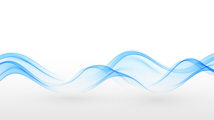 Wall Mural - Blue transparent stream of wavy lines on a white background. Vector illustration