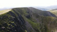 Helvellyn And Striding Edge In Lake District, UK At Daytime - Aerial Drone Shot
