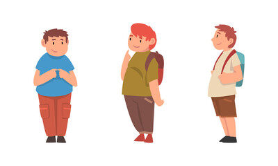 Poster - Cheerful Boy with Overweight and Body Fat Vector Set