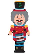 Nutcracker Tin Or Wooden Christmas Toy With Drum Vector Illustration