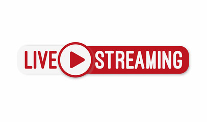 Wall Mural - Live stream flat logo - red vector design element with play button. Vector illustration