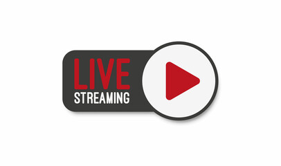 Wall Mural - Live stream flat logo - red vector design element with play button. Vector illustration