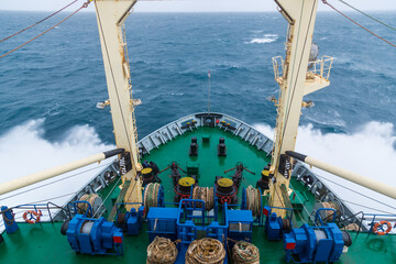 Canvas Print - Bow of the ship in stormy weather.