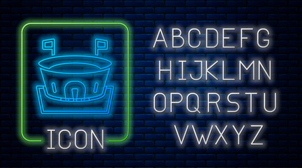 glowing neon baseball arena icon isolated on brick wall background. baseball field. neon light alpha