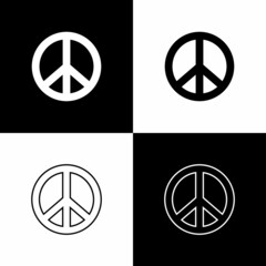 Sticker - Set Peace icon isolated on black and white background. Hippie symbol of peace. Vector