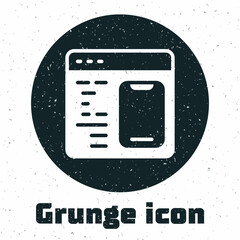 Grunge Software, web developer programming code icon isolated on white background. Javascript computer script random parts of program code. Monochrome vintage drawing. Vector