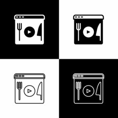 Set Cooking live streaming icon isolated on black and white background. Vector