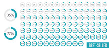 Set Of Colorful Circle Percentage Diagrams For Infographics, 0 5 10 15 20 25 30 35 40 45 50 55 60 65 70 75 80 85 90 95 100 Percent. Vector Illustration