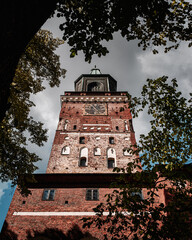 Sticker - Beautiful architectural details of Turku Cathedral in Turku, Finland against a gloomy sky