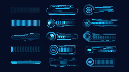 Wall Mural - sci fi, hud progress loading bars collection. digital download progress or status bars of the digita