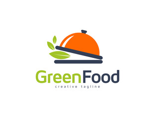 Wall Mural - Fresh green food logo with leaves illustration design