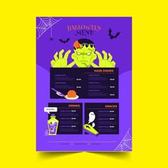 Wall Mural - hand drawn flat halloween menu template vector design illustration