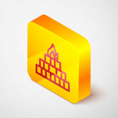 Wall Mural - Isometric line Yagna icon isolated on grey background. Yellow square button. Vector