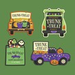 hand drawn flat trunk treat labels collection vector design illustration