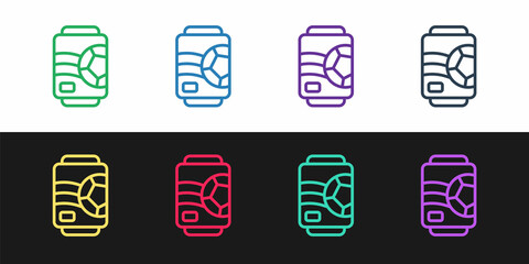 Sticker - Set line Beer can icon isolated on black and white background. Vector