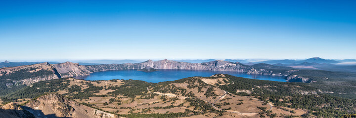 Wall Mural - vast panoramic view of large volcanic lake.
