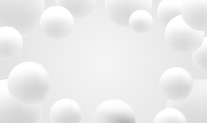 Wall Mural - Snowy white balls. White ball abstract background. Realistic 3d background with organic spheres. Abstract background with dynamic 3d spheres. Trendy cover or banner design template. Vector EPS10.