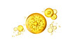 golden yellow Bubbles oil, collagen serum, juice,honey,beer, Olive oil, Cosmetic Liquid background, with Clipping Path.