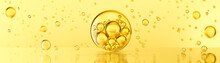 Golden Yellow Bubbles Oil Or Collagen Serum For Cosmetic Product