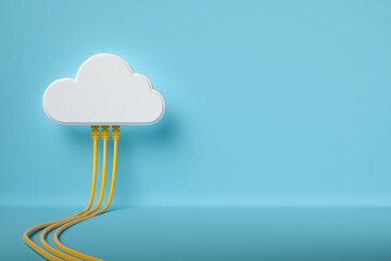 Cloud computing technology concept background, white cloud connect with network cable, 3d rendering.