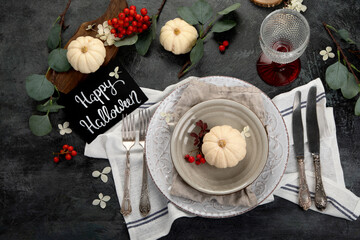 Poster - Harvest table setting on dark background.