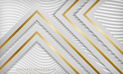 White and golden lines triangular shape background, 3d style luxury concept.