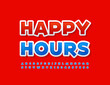 © Popskraft - Vector advertising card Happy Hours. Blue creative Font. Modern Blue Alphabet Letters and Numbers