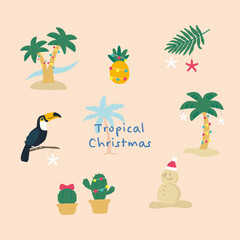 Wall Mural - vector tropical christmas illustration set