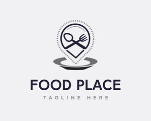 pin location food restaurant line art logo template illustration