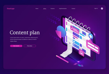 Wall Mural - content plan banner. service for organization work in social media, optimization tasks, marketing ma