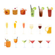 Hand drawn vector illustration set of various cocktails. Popular alcohol drinks Isolated on white background.