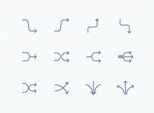 Arrow Icon Set: Bent, Curve, Crossed, Split, Merge, Spread Line Arrows. Editable Vector Illustration For Web And App