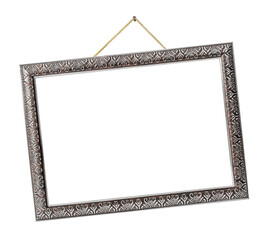 Wall Mural - Old silver picture frame hanging on a rope