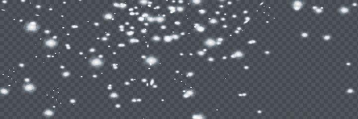 Wall Mural - Vector falling snow effect isolated on transparent background with blurred bokeh.