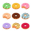 Glazed donuts with sprinkles. Doughnuts. Vector illustration.