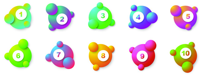 Wall Mural - number bullet points 1 to 10. creative 3d markers set. vector illustration.