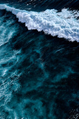 Wall Mural - Aerial view to waves in ocean Splashing Waves. Blue clean wavy sea water.