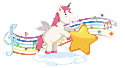 Poster - Cute unicorn holding star with melody symbols on rainbow