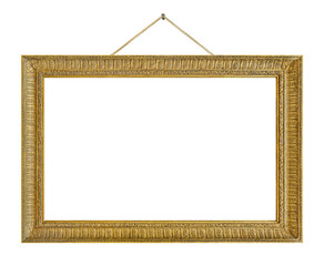 Wall Mural - Old wooden picture frame hanging on a rope