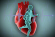 3d illustration of man running on background of Cardiogram. 3d rendering of people, human character.