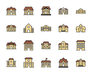 school building line icon set. collection of high quality color outline logo for mobile concepts and