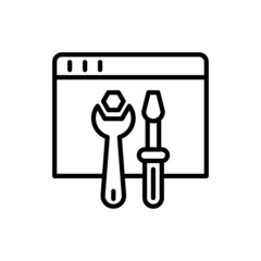 Wall Mural - browser settings thin line icon, wrench and screwdriver on web page. themes for browser. modern vect