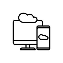 Wall Mural - cloud computing thin line icon, smartphone sync with desktop. modern vector illustration.