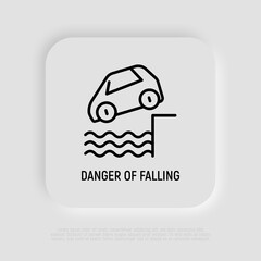 Wall Mural - Car accident, car is falling down in water. Thin line icon. Modern vector illustration.