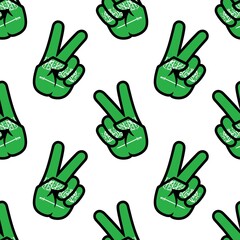 Wall Mural - Saudi Arabia flag in the form of a peace sign. Seamless background. Gesture V victory sign, patriotic sign, icon for apps, websites, T-shirts, souvenirs, etc., isolated on white background