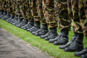 swiss army soldiers representing the guard of honor are seen during a welcome ceremony in bern