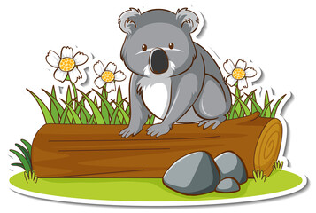 Wall Mural - Cute koala sitting on a log sticker