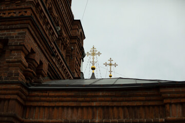 Wall Mural - Ancient Orthodox church. Red brick church. Details of old architecture.