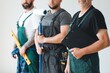 © Photographee.eu - Crew of three professional builder wearing overalls standing in empty interior