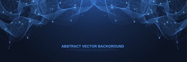 Fototapete - Technology abstract lines and dots connection background. Connection digital data and big data concept. Digital data visualization. Vector illustration